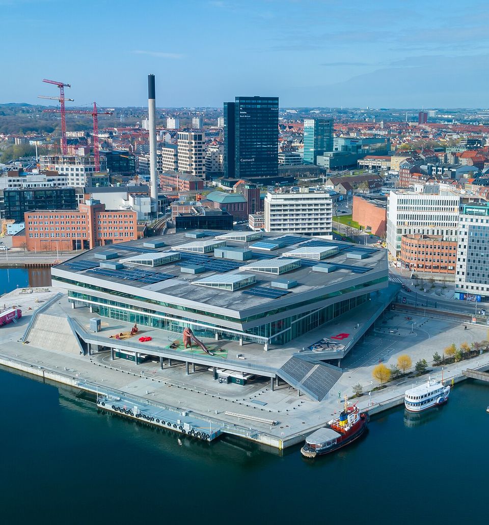 Drone photo of Dokk1 in Aarhus, Denmark