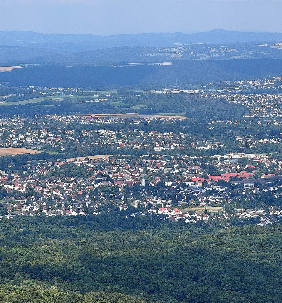 Kassel, Bergpark Wilhelmshöhe, Blick vom Herkules auf Kassel
