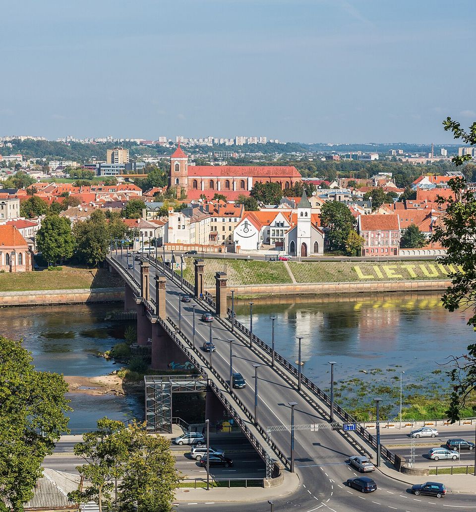 Vytautas the Great Bridge from hill, Kaunas, Lithuania - Diliff